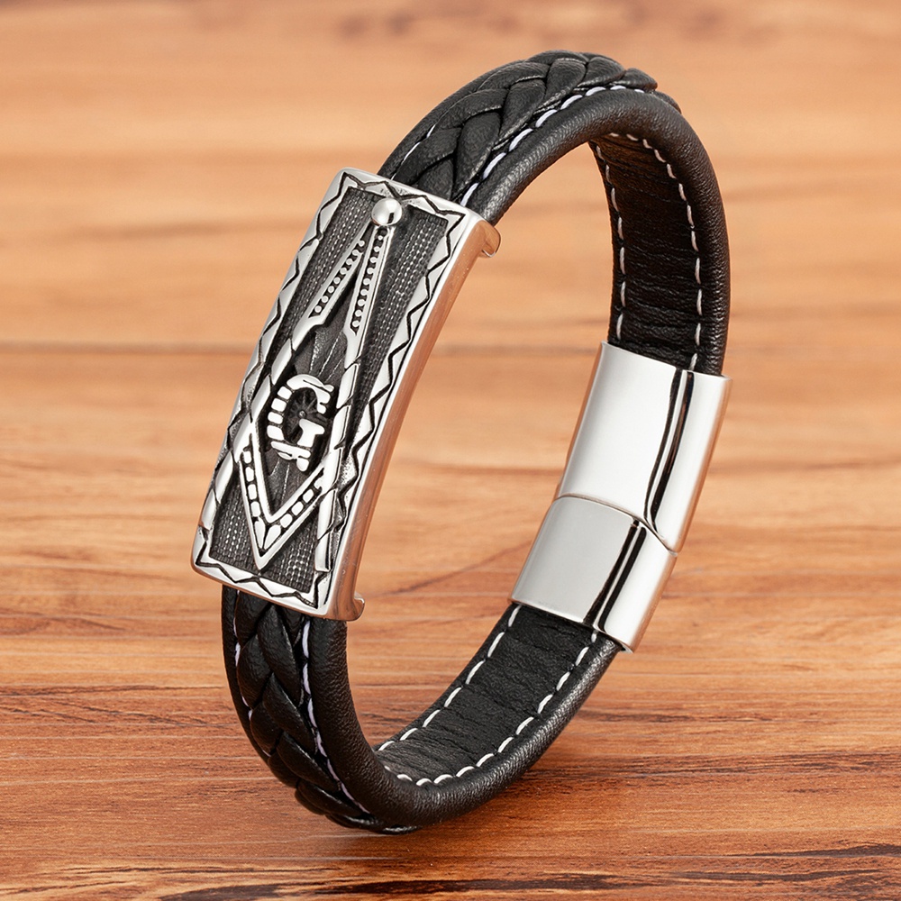 Pulseira De Couro Neo-gothic Style Aço Inoxidável Para Homens Design Clássico Acessórios De Luxo Melhor Escolha Presente De Ano Novo