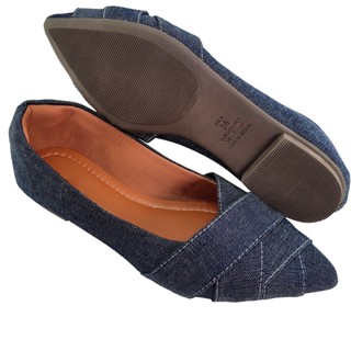 Sapatilha Bico Fino Feminina Rasteirinha Trançada Tiras Casual Confortável e Macia Jeans Sandália Feminino