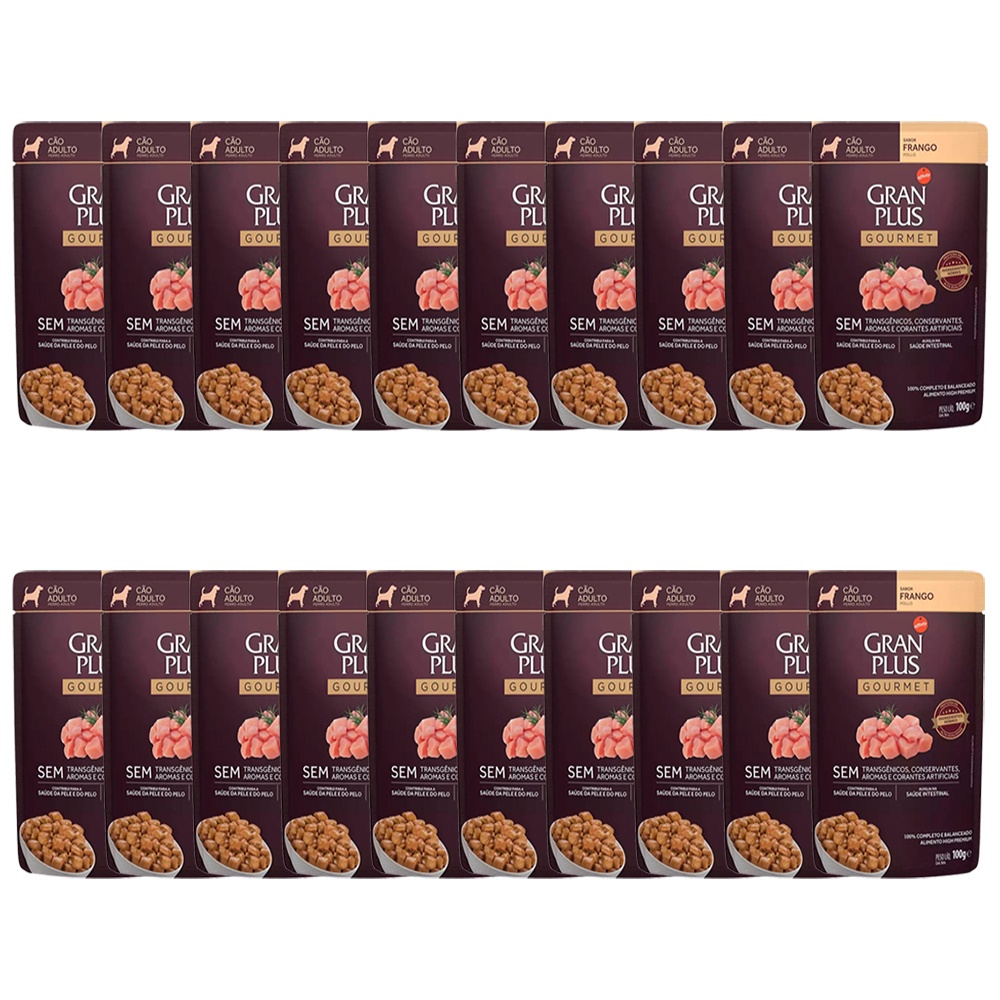 KIT 20 Ração Úmida Gran Plus Sachê Cães Gourmet Adultos Frango - 100g em Oferta na Shopee