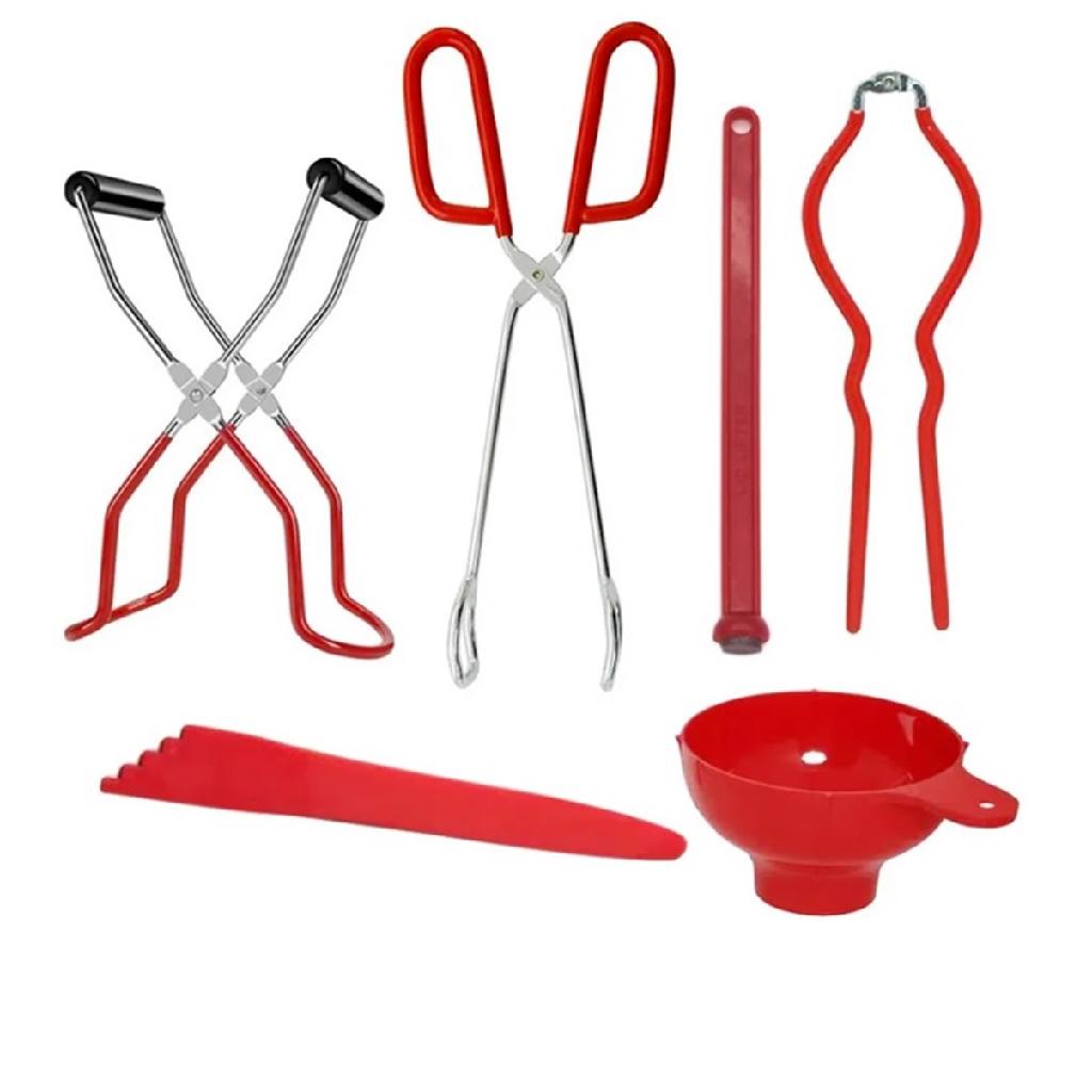 Kit 6 Peças Utensílios Pegador para Conservas Picles Geléias - Red