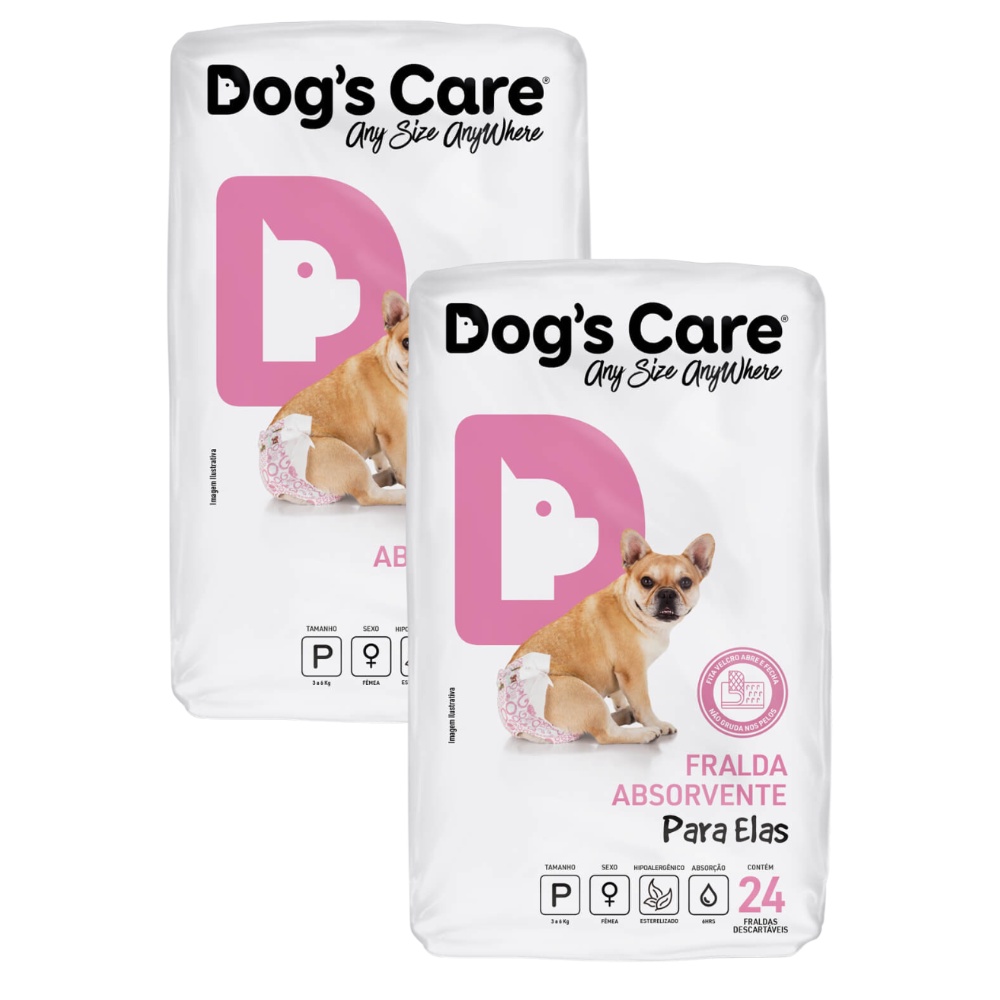 Kit Fralda Higiênica Pet p/ Cães Fêmea Dogs Care Tam P 48 Un
