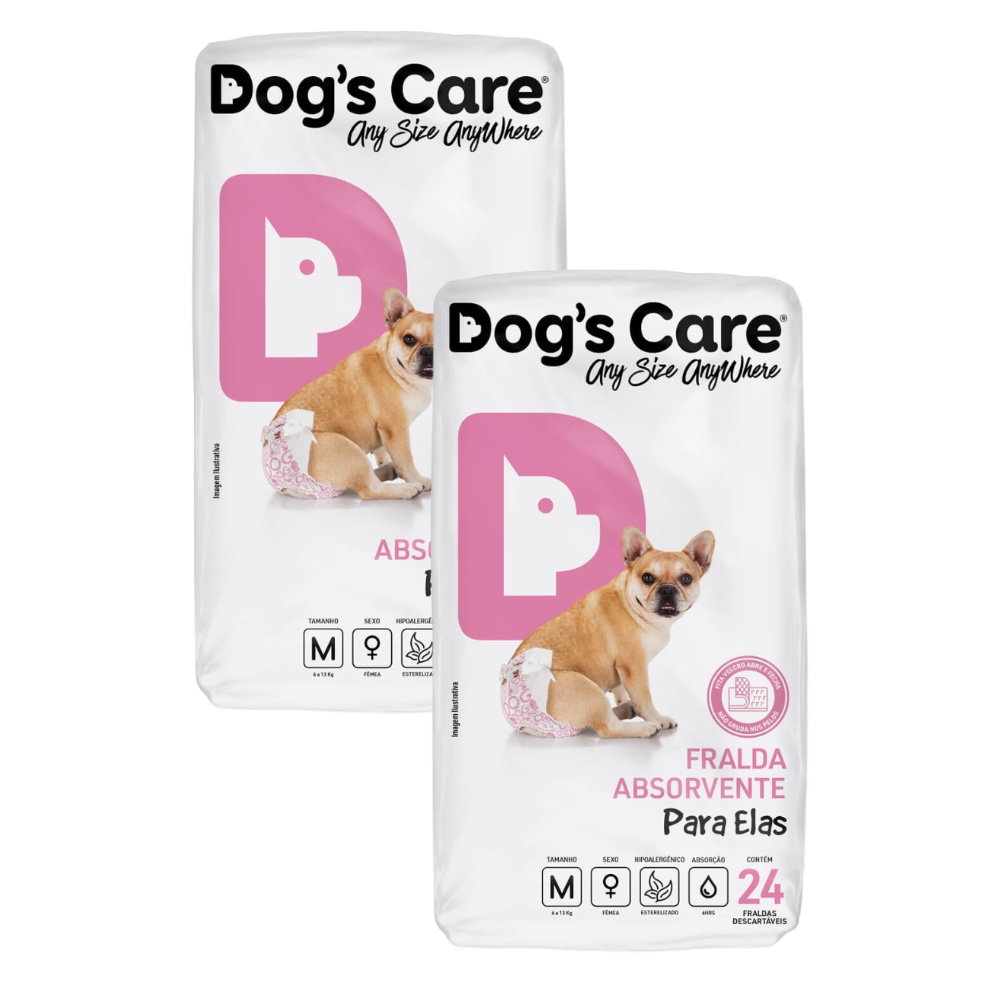 Kit Fralda Higiênica Pet p/ Cães Fêmea Dogs Care Tam M 48 Un