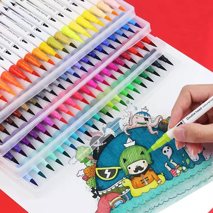Conjunto De Caneta De Aquarela De Dupla Ponta Marcadores De Desenho Conjunto Pincel De Pintura Diário Para Material Escolar Papelaria
