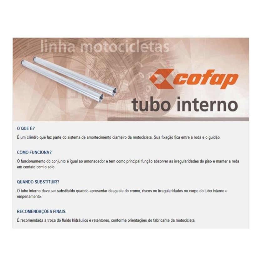 Par Bengala Cilindro Tubo Interno Cg Titan Fan 150 2004 à 2014 Original Cofap · foto 2