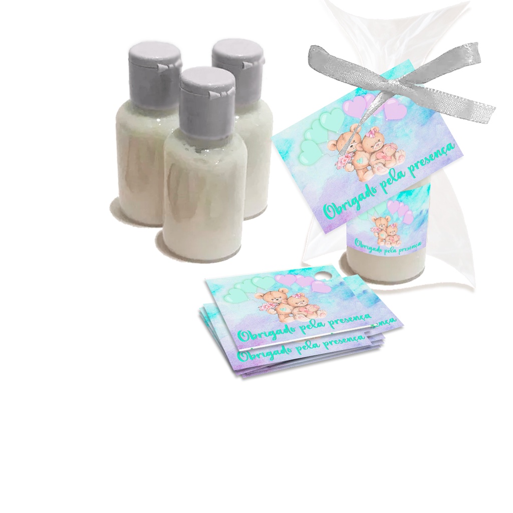 Kit 25 Mini Hidratante Ursinho Chá Revelação Lembrancinha Mimo