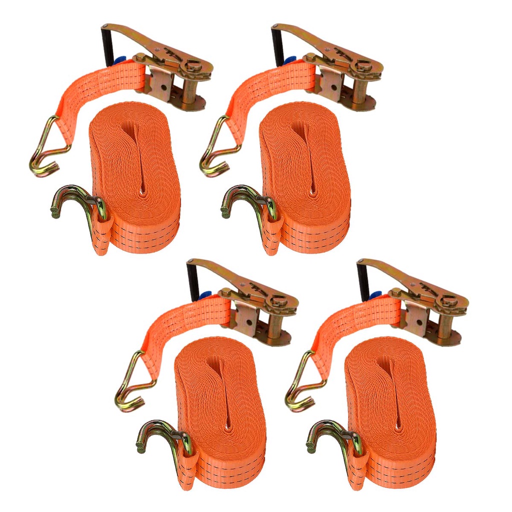 Cinta Catraca 3T 9m 50mm Amarração 4un Gancho J Aço Reforçado Amarração Segura Cargas em Caminhões