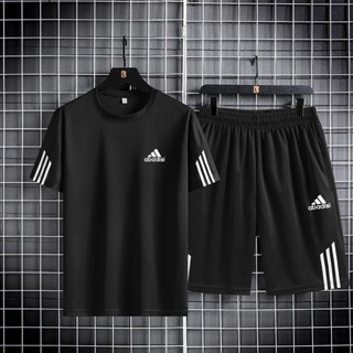 Camisetas Masculina Conjunto Manga Curta Esportiva Casuais Tees + Calção M-5XL