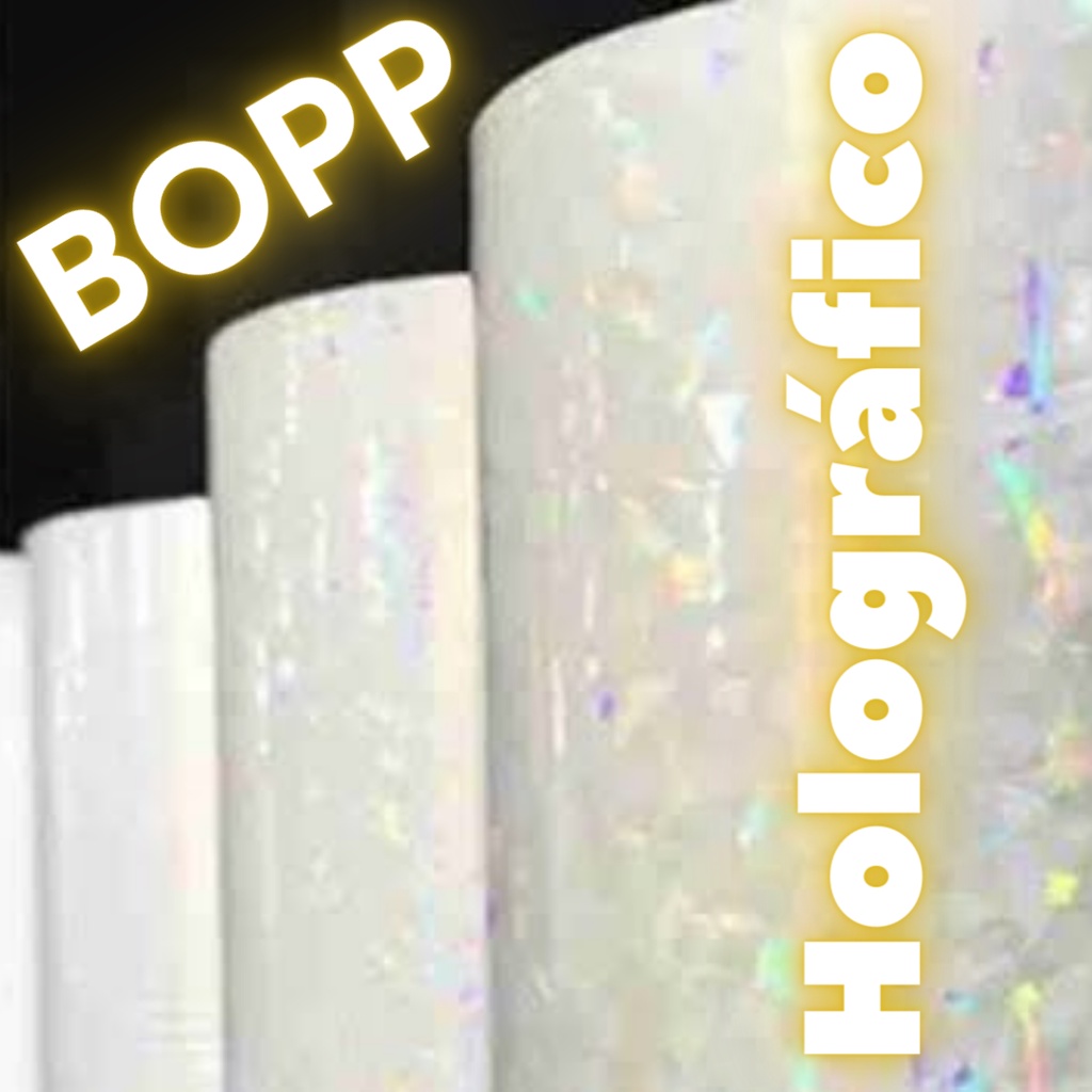 BOPP HOLOGRÁFICO (22cmx50m) Bobina Confete Coração Caquinhos Estrelinha Pedras Dots 22x50
