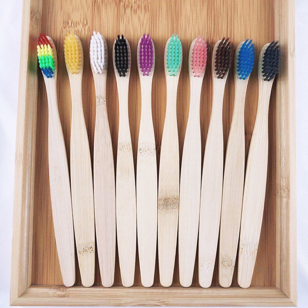 Conjunto 10 Escovas de Dentes Bambu Natural Carvão