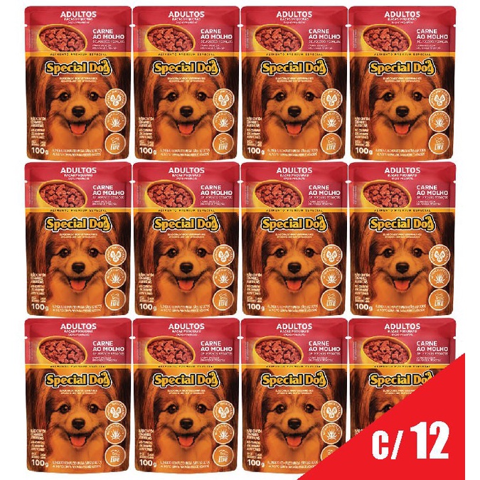 Caixa 12un Ração Úmida Special Dog Sachê Cães Adultos Raças Pequenas Carne 100g