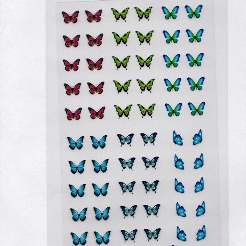 60 adesivos de unha 3D PRÉ PRONTO borboletas coloridas - modelo 447-2