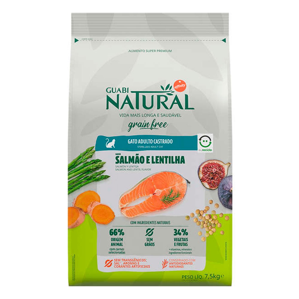 Ração Guabi Natural Gatos Grain Free Castrados Salmão e Lentilha - 7,5Kg - Pets