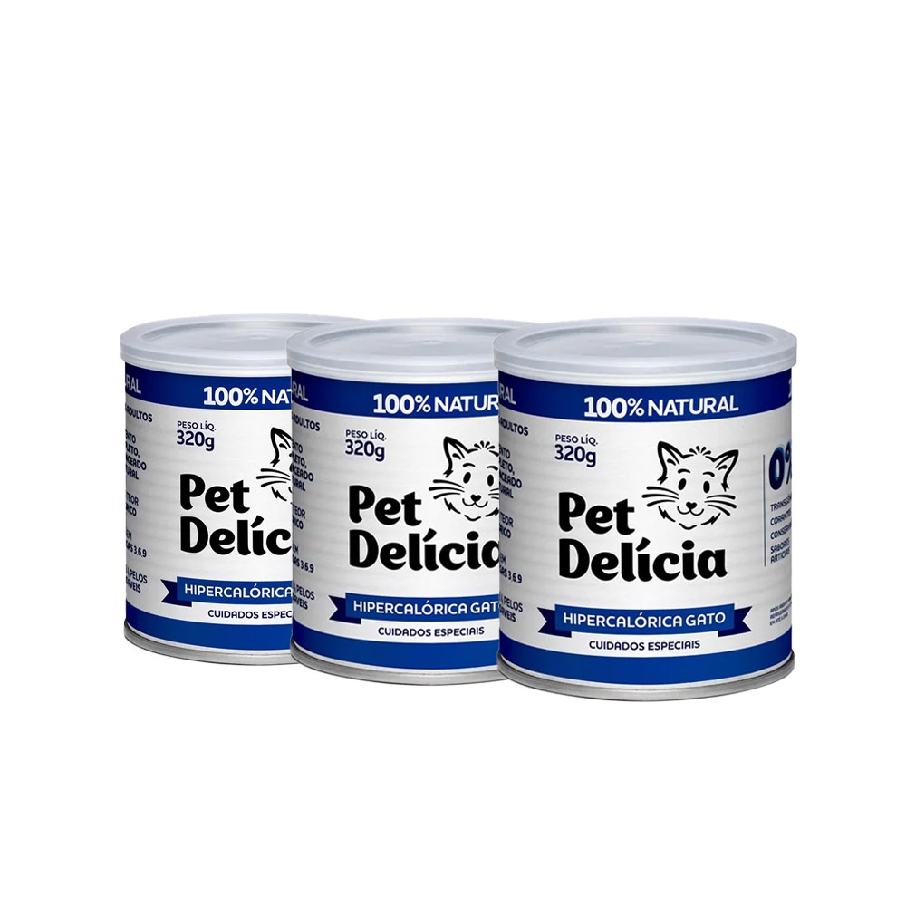 KIT 3 Ração Úmida Pet Delícia Gatos Hipercalórica - 320g - Pets