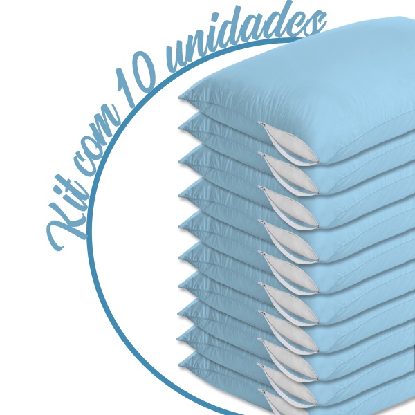 Kit 10 Capas de Travesseiro Azul com Zíper | Tecido Antialérgico e Antiácaro