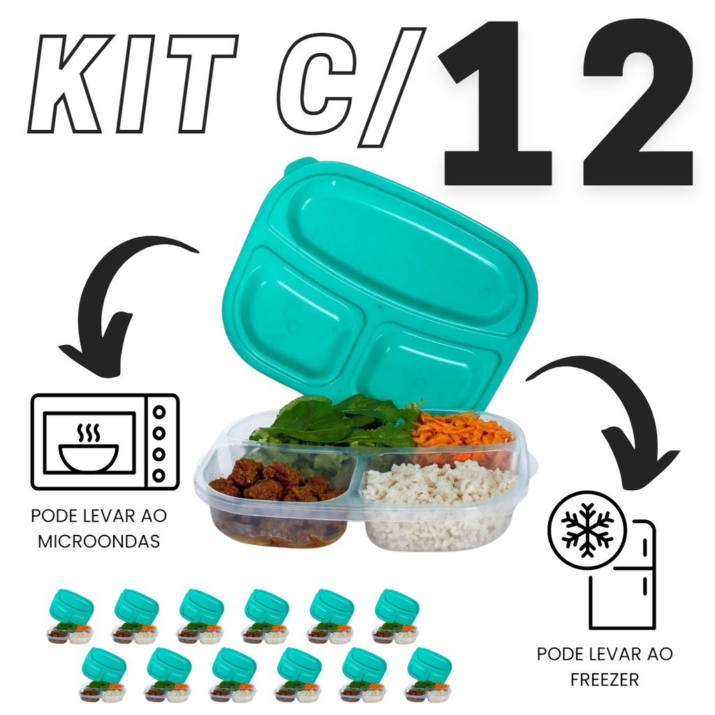 Kit 12 Pote Marmita Reutilizável 500ml Freezer Microondas