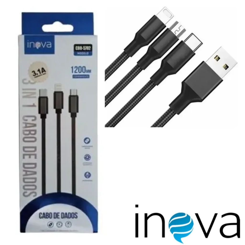 Cabo Carregador Usb 3 Em 1 Tipo C IOS iPhone/Android Micro USB Tipo C 3 in 1 Cabo Usb Carregador Turbo Cabo INOVA