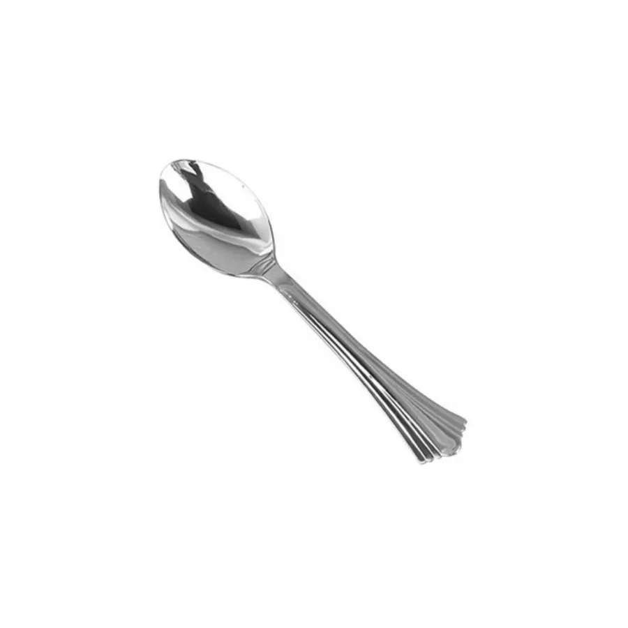 Colher de Plástico Sobremesa Metalizada Prata - 14cm - 8 Unidades - ArtLille -