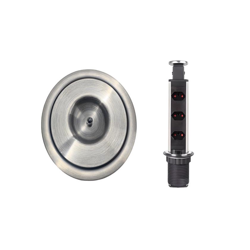 Kit Lixeira Embutir 5L Tampa Escovada + Torre de Tomada Inox