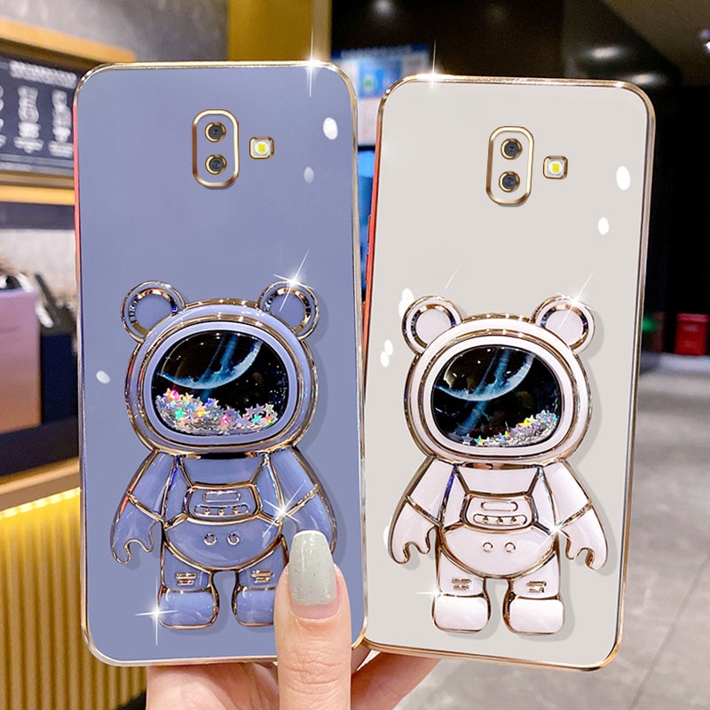 Capa De Telefone Celular Galvanizada De Luxo Para Samsung Galaxy J6 Plus J6 + J7 2017 J7 Pro J7 Prime J730 Com Suporte De Astronauta De Areia Movediça