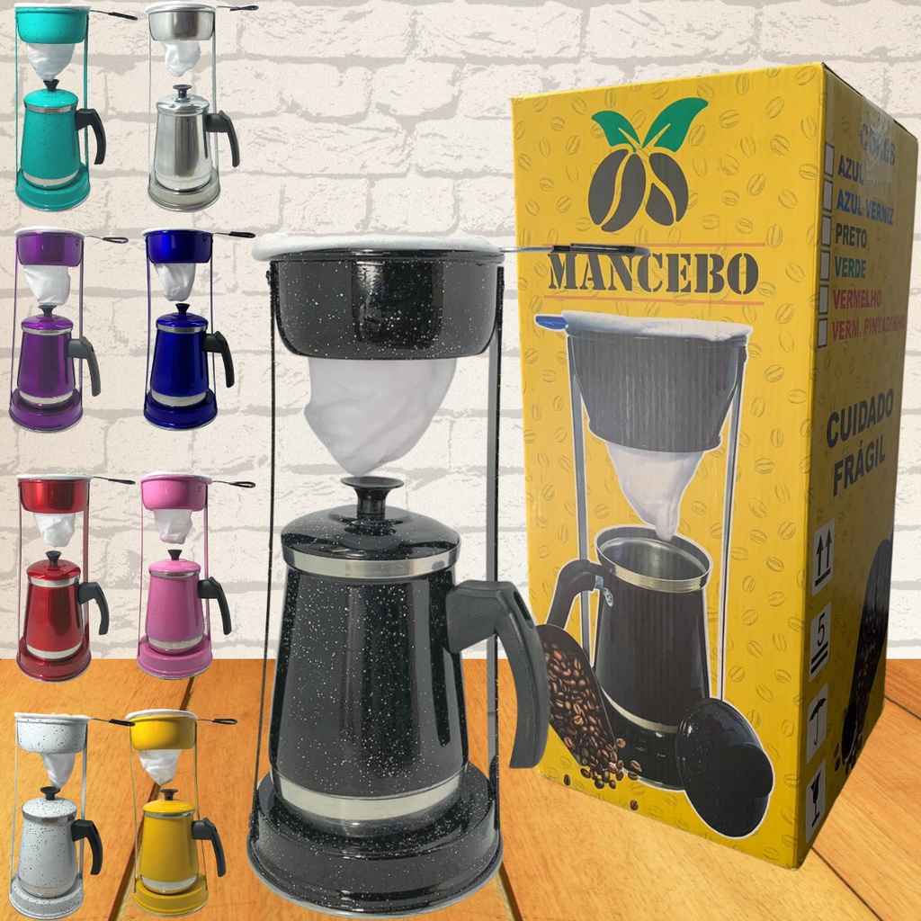 Bule Com Mancebo Suporte Coador De Café colorido Retro em Alumínio Mariquinha Cafeteira Com Caixa