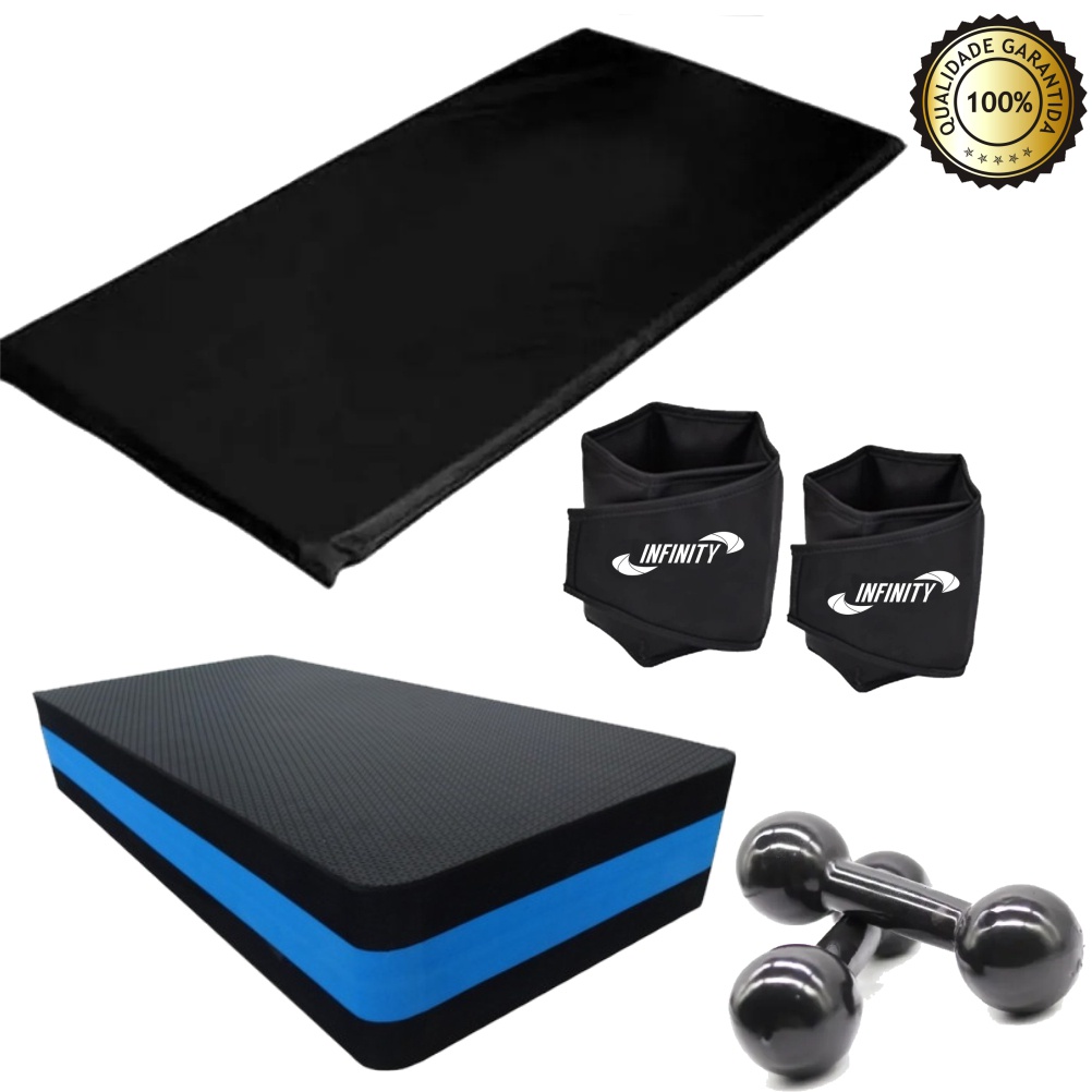 Kit aeróbico Step + caneleira de 3kg  + halter de 2kg + colchonete