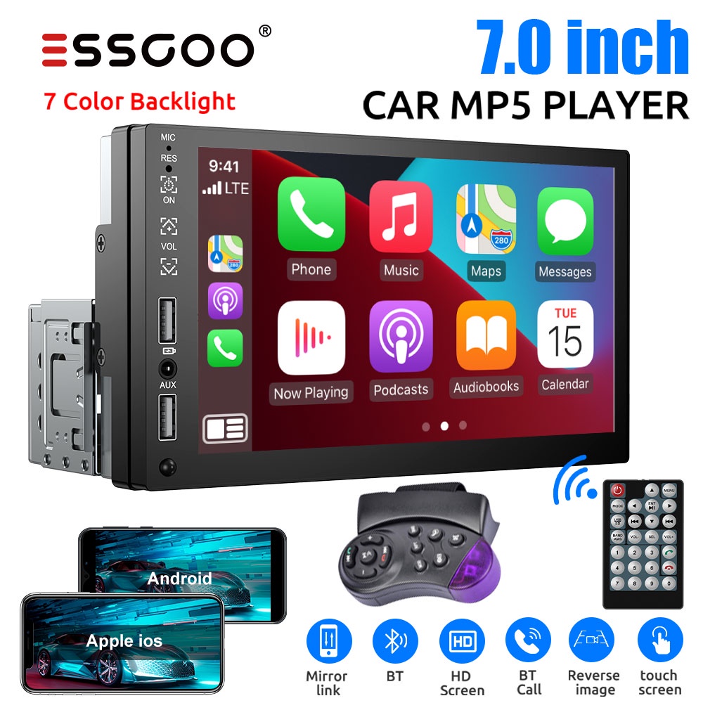 ESSGOO Rádio Estéreo De 1 Pinos De Carro E Android Auto Vedio MP5 Player Com Bluetooth FM Car USB/AUX/Liga De Espelho Áudio