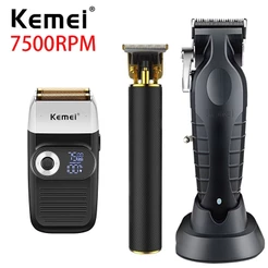 Kemei Professional Clipper Combo Kit Barbeiro 0mm Elétrico Sem Fio T9 Aparador De Acabamento Potente Máquina De Corte De Cabelo 7500RPM