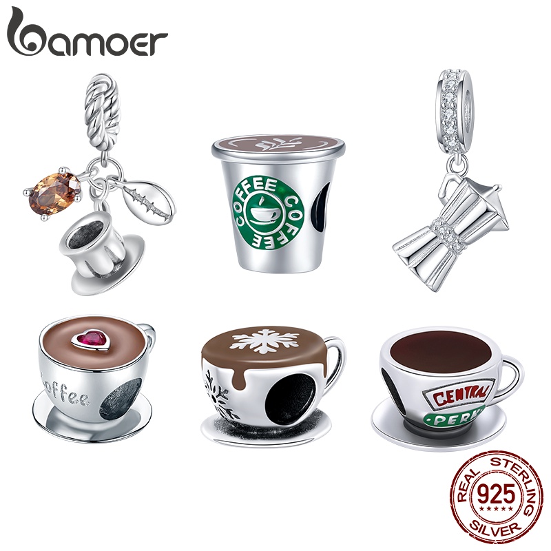 Bamoer 925 Silver Hot sale Coffee Hanging Beads Diy Fashion Acessórios Para Mulheres E Estudantes em Oferta na Shopee