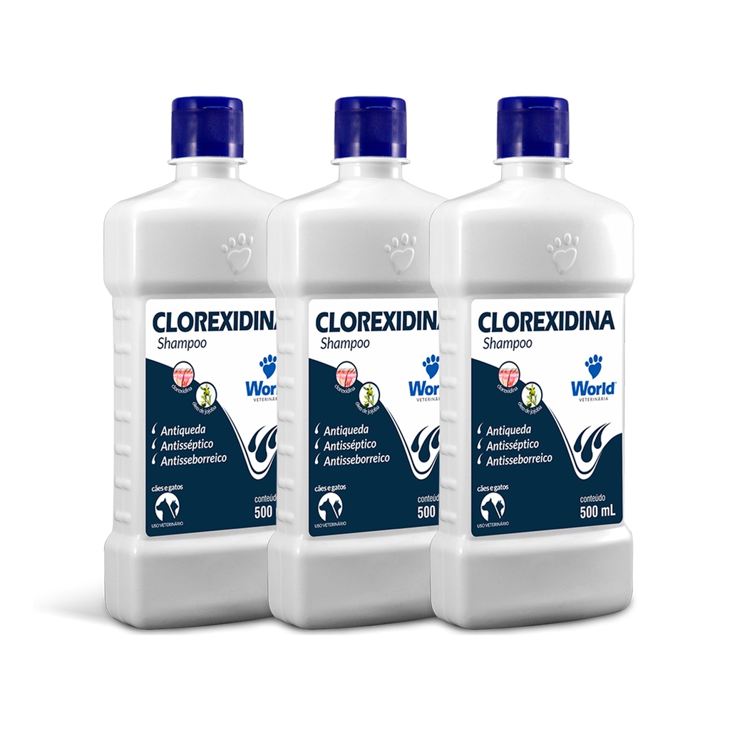 Shampoo P/cães Gatos Clorexidina World Dug's 500ml - 3 Unid