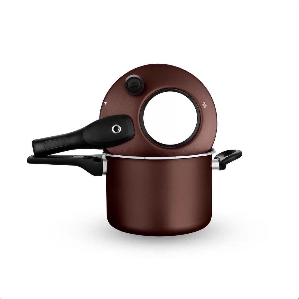 Panela De Pressão Com Visor 4,5 Litros Antiaderente Marrom Chocolate 7 Camadas MTA - 6603 em Oferta na Shopee
