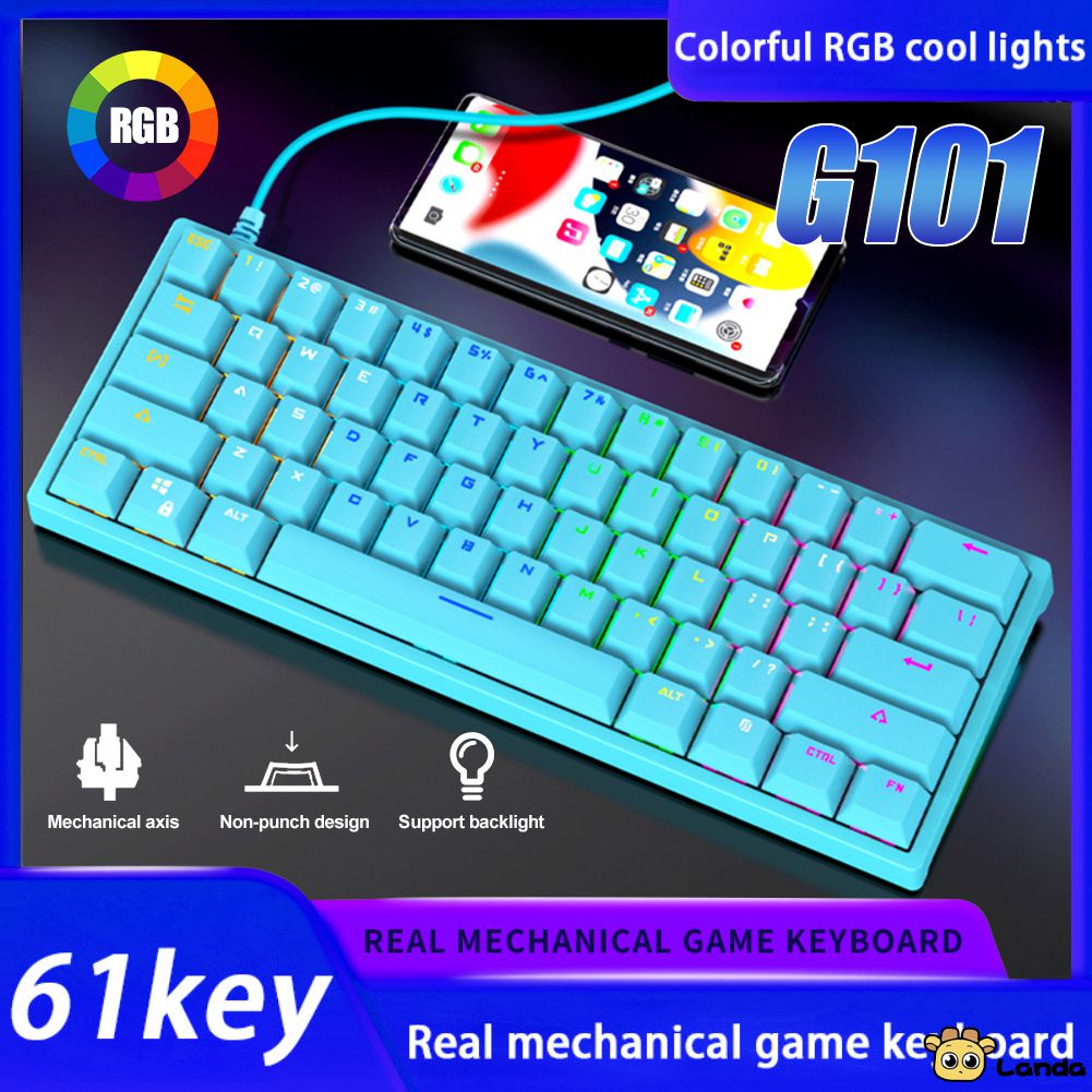 G101 Mini 61 Mecânico Teclado Para Jogos Com Fio Usb Luminosa Teclado Backlit Eixo Azul Led Rgb LANDA