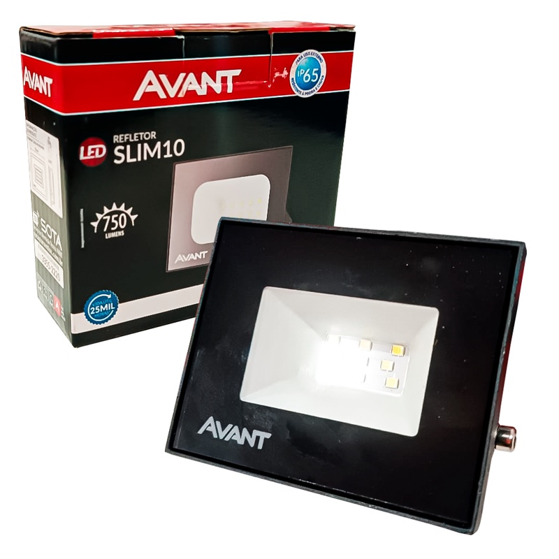Refletor De LED Slim Preto 6500K Bivolt 10W IP65 A Prova D' Água Iluminação - AVANT Original em Oferta na Shopee