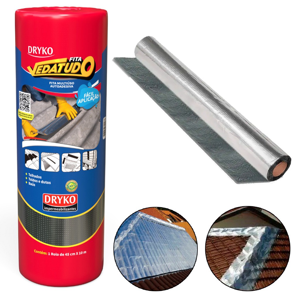 Fita manta asfáltica auto adesiva aluminizada multiuso 45 cm x 10 m - Vedatudo