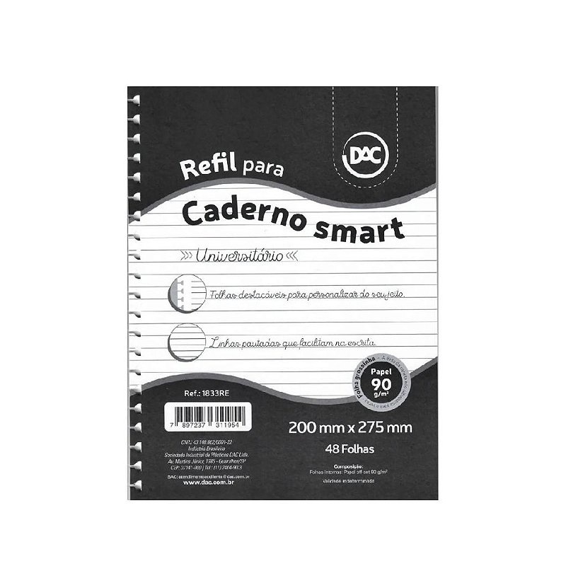 Refil Caderno Smart Universitário Folhas Brancas DAC 48 Fls em Oferta na Shopee