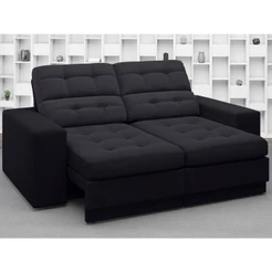 Sofá Jobim 1,70m Assento Retrátil e Reclinável Velosuede Preto - NETSOFAS