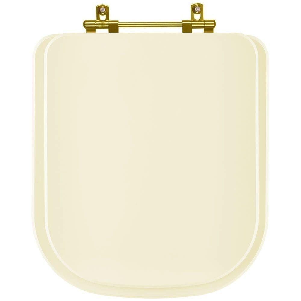 Assento Sanitário Poliester Quadra Creme para vaso Deca com Ferragem Dourada