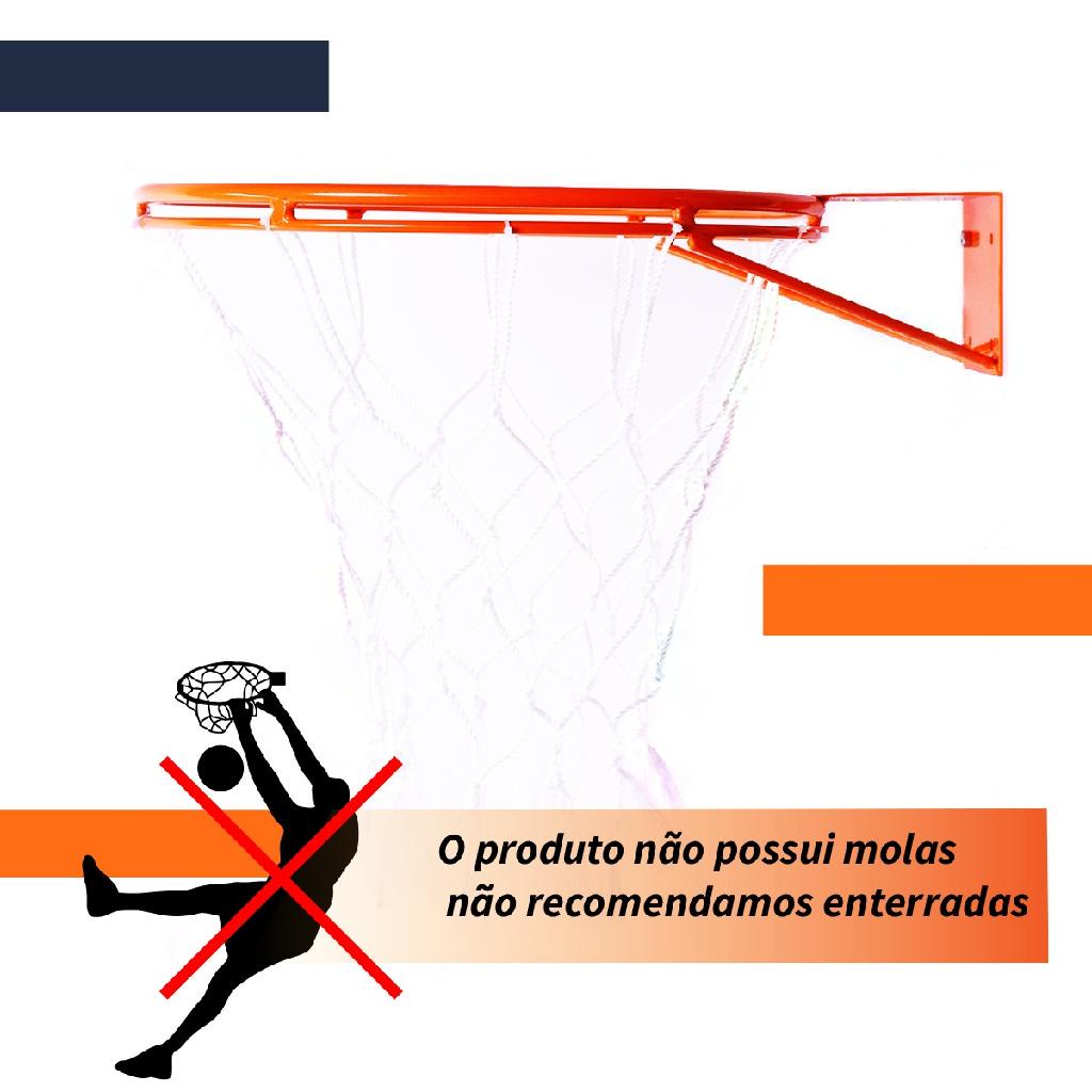 Aro Basquete Cesta Aço 45cm Tamanho Oficial Basquete C/ Rede de Nylon Reforçada + Kit de Fixação
