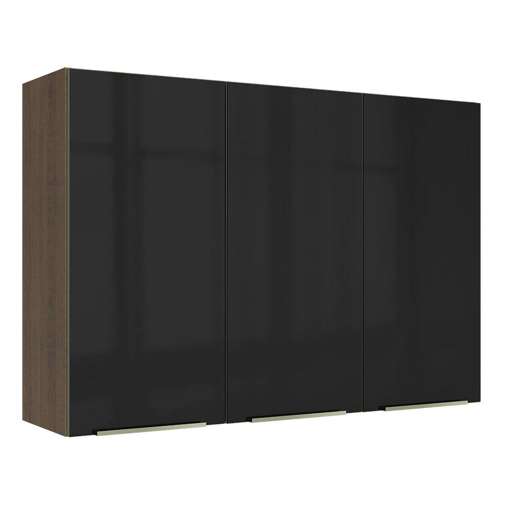 Armário Aéreo Madesa Lux 120 cm 3 Portas - Rustic/Preto