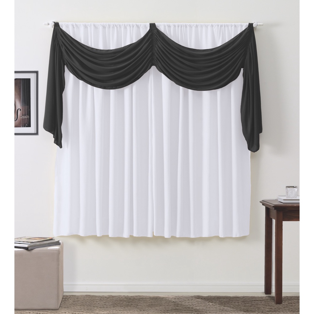 Cortina Florença 2,00x1,70m Branco e Preto em Oferta na Shopee