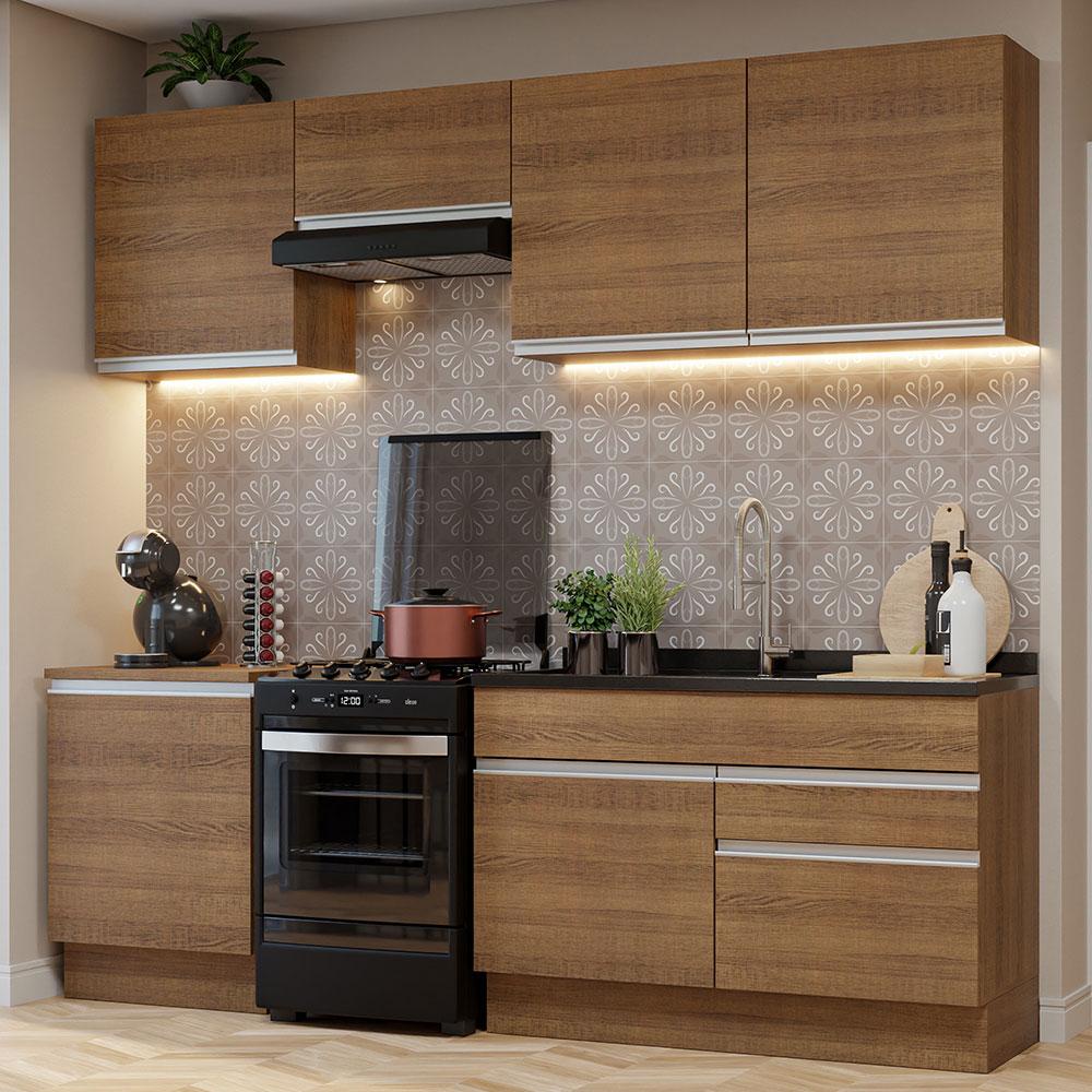 Armário de Cozinha Completa 240cm Rustic Glamy Madesa 08 em Oferta na Shopee