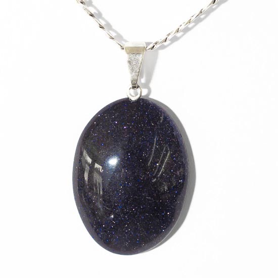 Colar Cabochão Oval Pedra Estrela Azul Pino Prateado