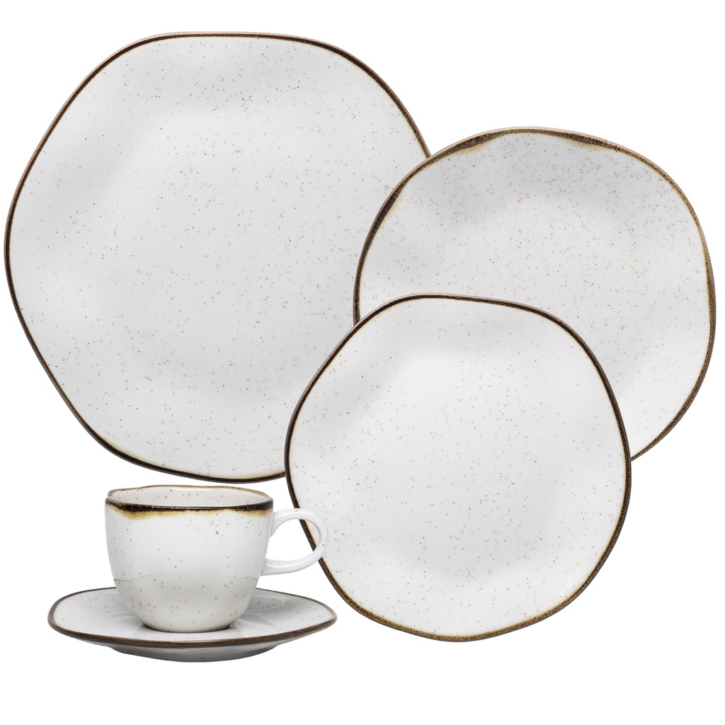 Aparelho de Jantar e Chá Porcelana 20 peças Ryo Maresia Jogo de Pratos e Xícaras Oxford