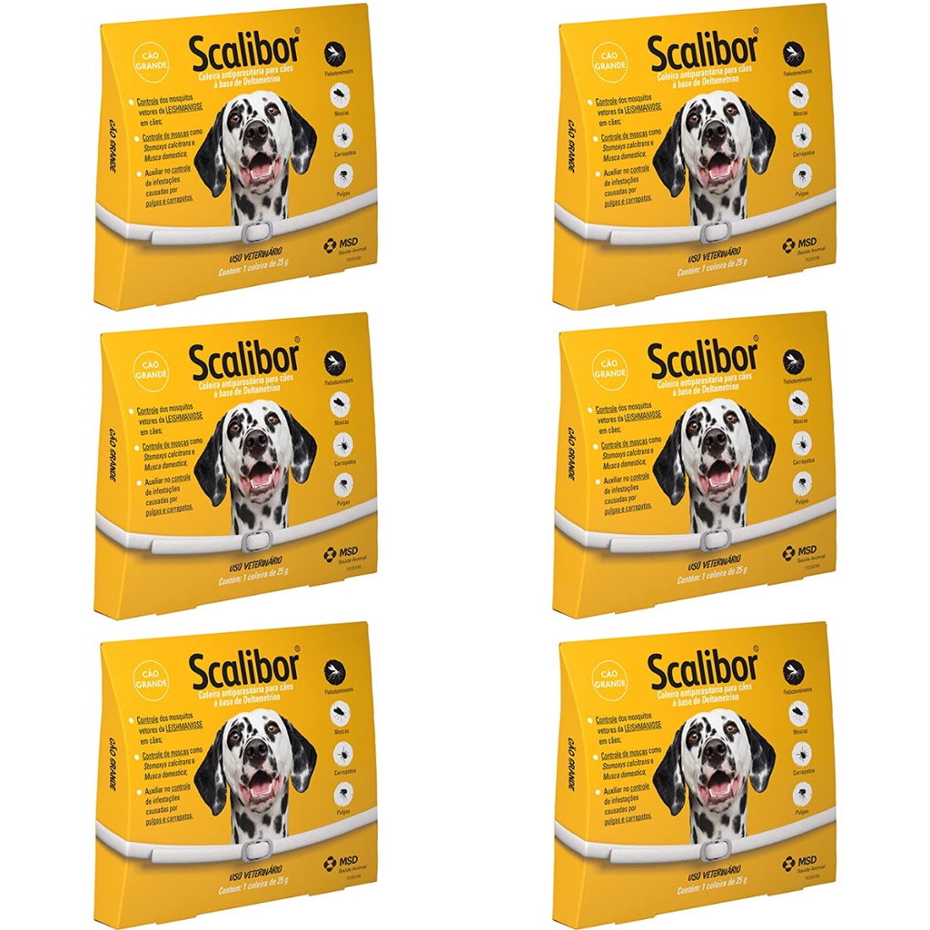 6 Coleira Scalibor G 65cm Leishmaniose Antipulgas Cães MSD em Oferta na Shopee