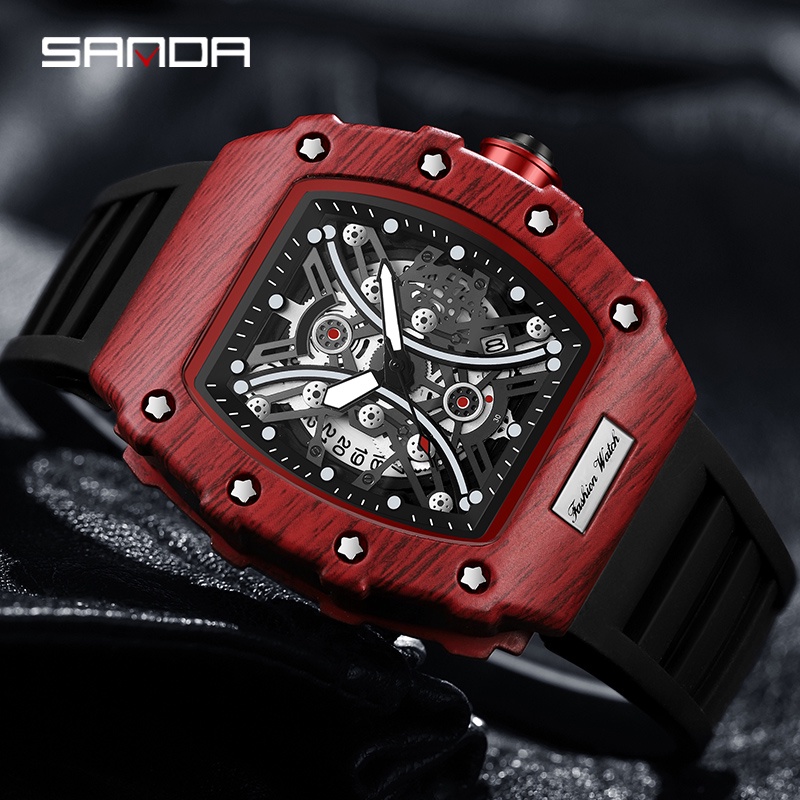 SANDA Metal Hollow-out Discador Esportivo À Prova D'água Relógio De Natação Mecânico De Luxo SD4/7044