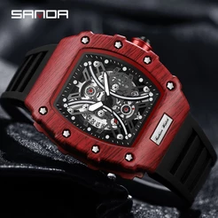 SANDA Metal Hollow-out Discador Esportivo À Prova D'água Relógio De Natação Mecânico De Luxo SD4/7044