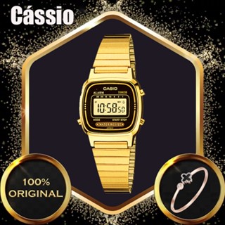 [Relógio + Pulseira] Relógio Cássio Mini Original Feminino Retrô Wr Digital Led Eletronic Vintage com a caixinha La670wga-1d