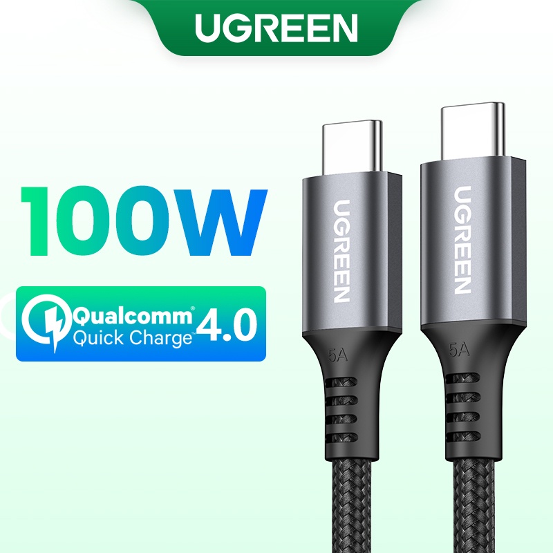 UGREEN 100W USB-C Para Nylon Trançado 5A QC4.0 Cabo De Carregamento Rápido 1M Macbook iPad Dell Huawei Samsung