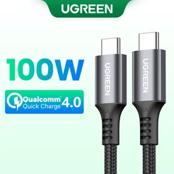 UGREEN 100W USB-C Para Nylon Trançado 5A QC4.0 Cabo De Carregamento Rápido 1M Macbook iPad Dell Huawei Samsung