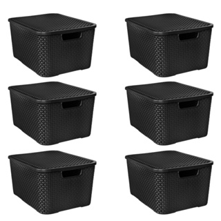 Kit Com 6 Cesto Caixa Organizadora Rattan 20 L Preto Com Tampa Arqplast em Oferta na Shopee