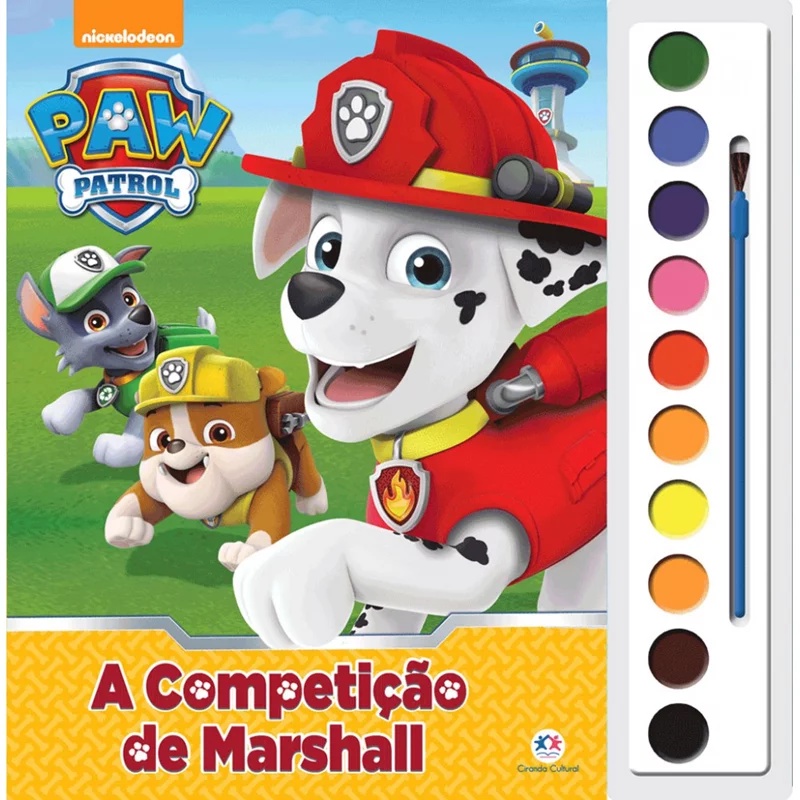 Livro Com Aquarela Patrulha Canina - A Competição de Marshall Crianças Filhos Desenho Pintar